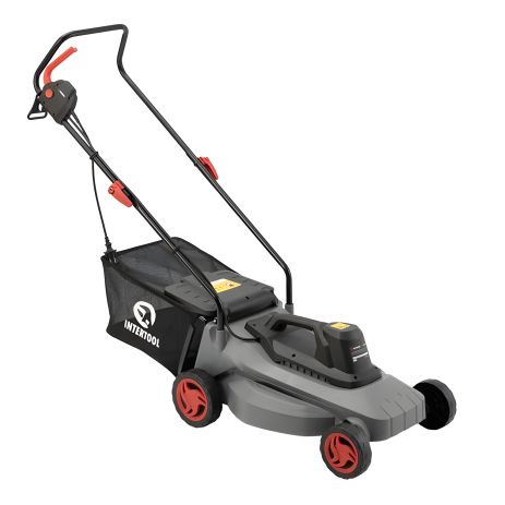 Электрическая газонокосилка, 1,8 кВт, 3000 об/мин, ширина среза 400 мм, высота среза 25-75 мм, контейнер 35 л INTERTOOL DT-2262