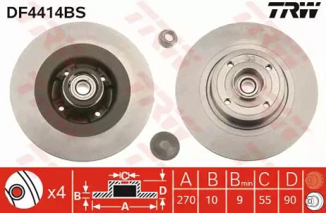 Диск гальмівний RENAULT MEGANE, RENAULT GRAND, RENAULT SCÉNIC, TRW (DF4414BS)