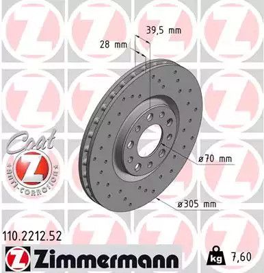 Диск тормозной ALFA ROMEO, ZIMMERMANN (110221252)