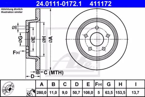 Диск тормозной FORD C-MAX, FORD GRAND, FORD TOURNEO, ATE (24011101721)