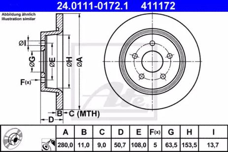 Диск гальмівний FORD C-MAX, FORD GRAND, FORD TOURNEO, ATE (24011101721)