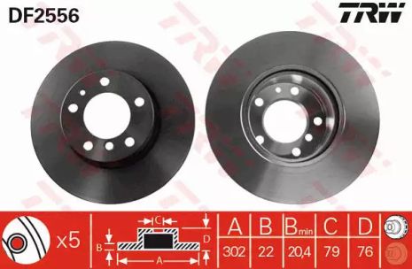 Диск тормозной (1 шт.) BMW - HARTGE 520i/520i Touring/525d/525d Touring/525i/525i Touring/530i, TRW (DF2556)