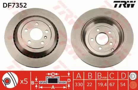 Диск гальмівний MERCEDES-BENZ M-CLASS, MERCEDES-BENZ GL-CLASS, MERCEDES-BENZ R-CLASS, TRW (DF7352)