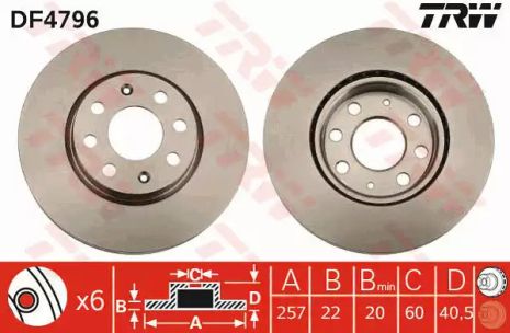 Диск гальмівний OPEL CORSA, FIAT PUNTO, FIAT GRANDE, TRW (DF4796)