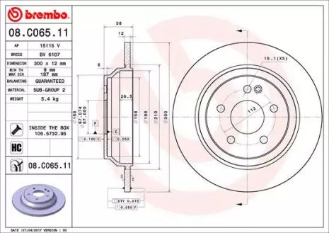 Диск тормозной, BREMBO (08C06511)