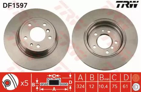 Диск гальмівний (1 шт.) BMW - 725d/728i/730d/730i/735i/740i/840i/850i/H1/H2, TRW (DF1597)