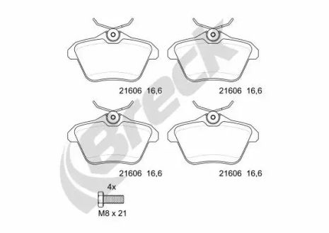 Комплект гальмівних колодок, BRECK (216060070200)