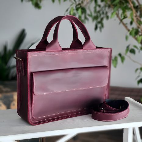 Деловая женская кожаная сумка GS бордовая Деловая женская кожаная сумка GS бордовая