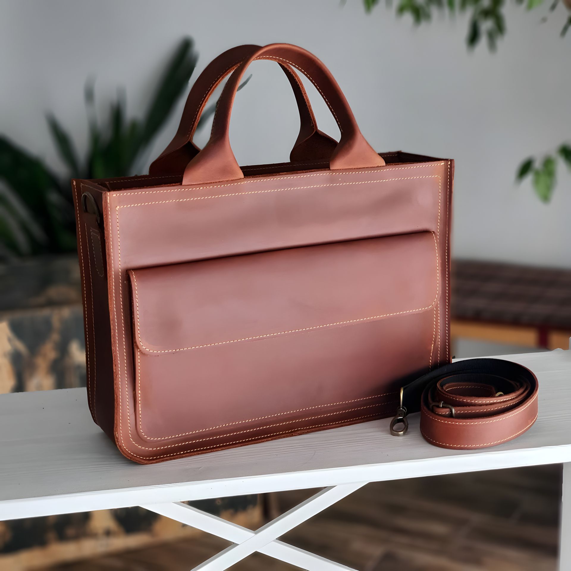 Шкіряна жіноча ділова сумка GS коньячна Шкіряна жіноча ділова сумка GS коньячна