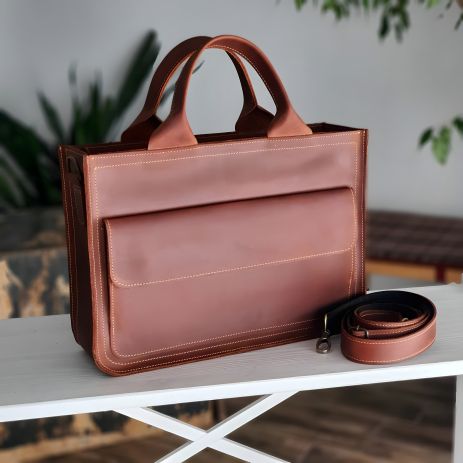 Шкіряна жіноча ділова сумка GS коньячна Шкіряна жіноча ділова сумка GS коньячна