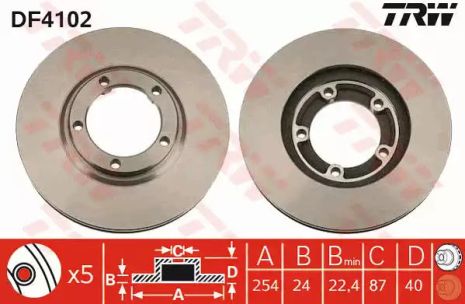 Диск тормозной (1 шт.) HYUNDAI H1/H200/Satellite/Starex, TRW (DF4102)