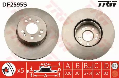 Гальмо Mercedes 400/420/500/600/S280/S300/S320/S350/S420/S420/S500/S600, TRW (DF2595)