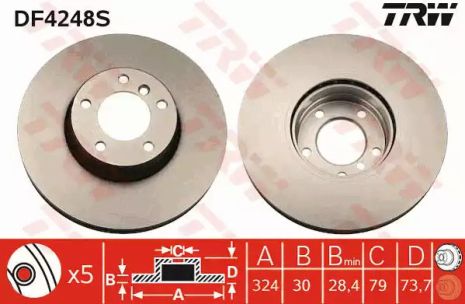 Диск гальмівний BMW 5 (E39) FD=324mm 97-04, TRW