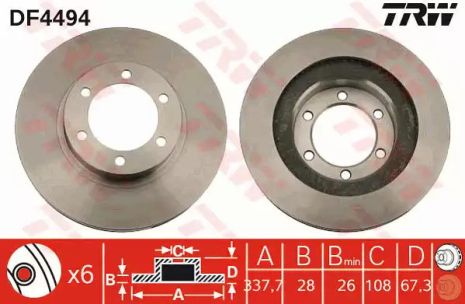 Диск тормозной (1 шт.) TOYOTA Prado 03(F), TRW (DF4494)