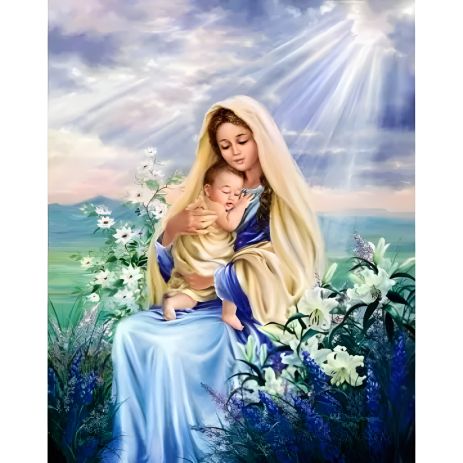 Алмазна мозаїка "Ікона Діва Марія з Ісусом" 40х50 см, ColorArt SP101