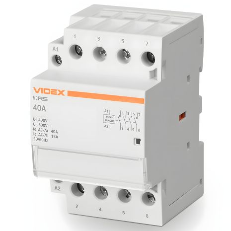 Контактор модульний 4п 40А 4НВ VIDEX RESIST VF-RS-MC4O-40