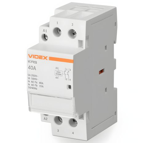 Контактор модульний 2п 40А 2НВ VIDEX RESIST VF-RS-MC2O-40