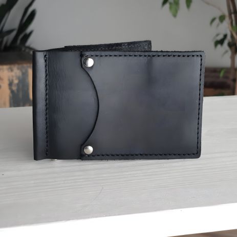 Маленький шкіряний гаманець GS з притиском для грошей чорний
