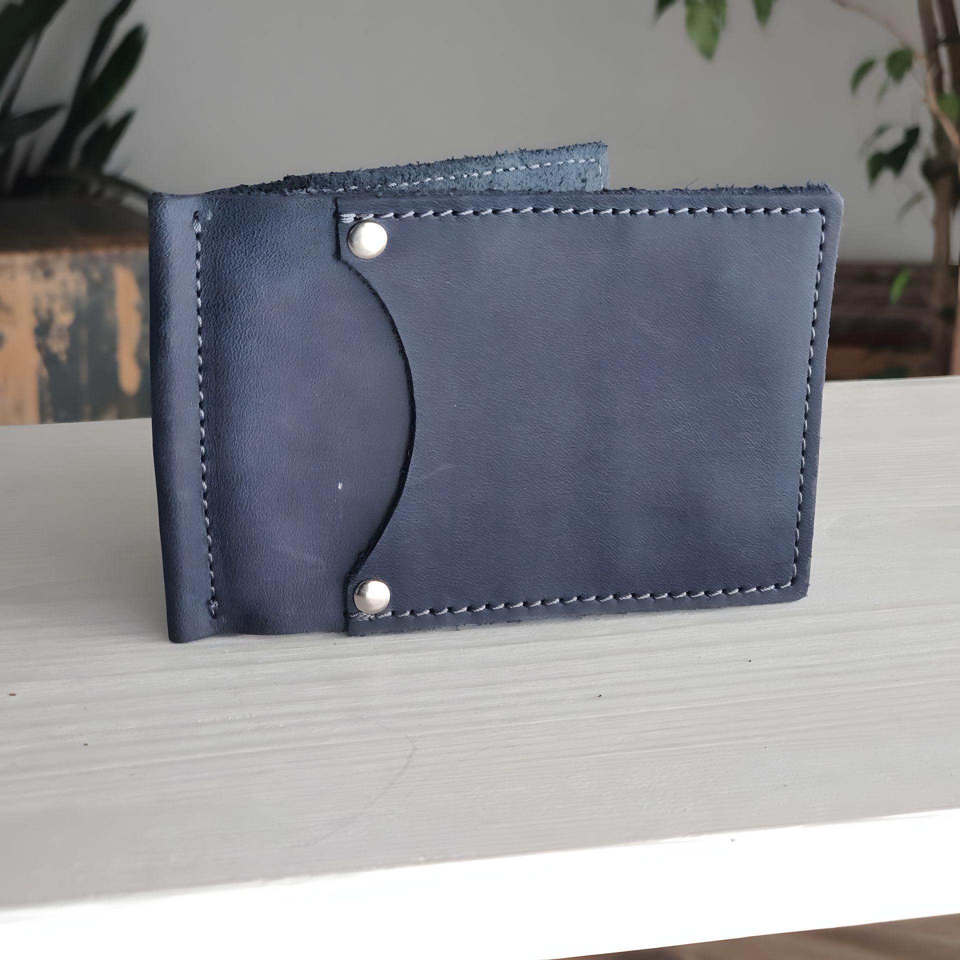 Гаманець маленький синій шкіряний GS з притиском для грошей Гаманець маленький синій шкіряний GS з притиском для грошей