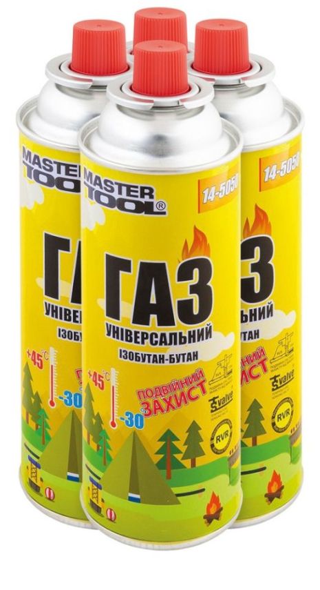 Газ бутан "УНИВЕРСАЛЬНЫЙ" 220 г двойная защита RVR TSV 4 шт MASTERTOOL 14-5050PC