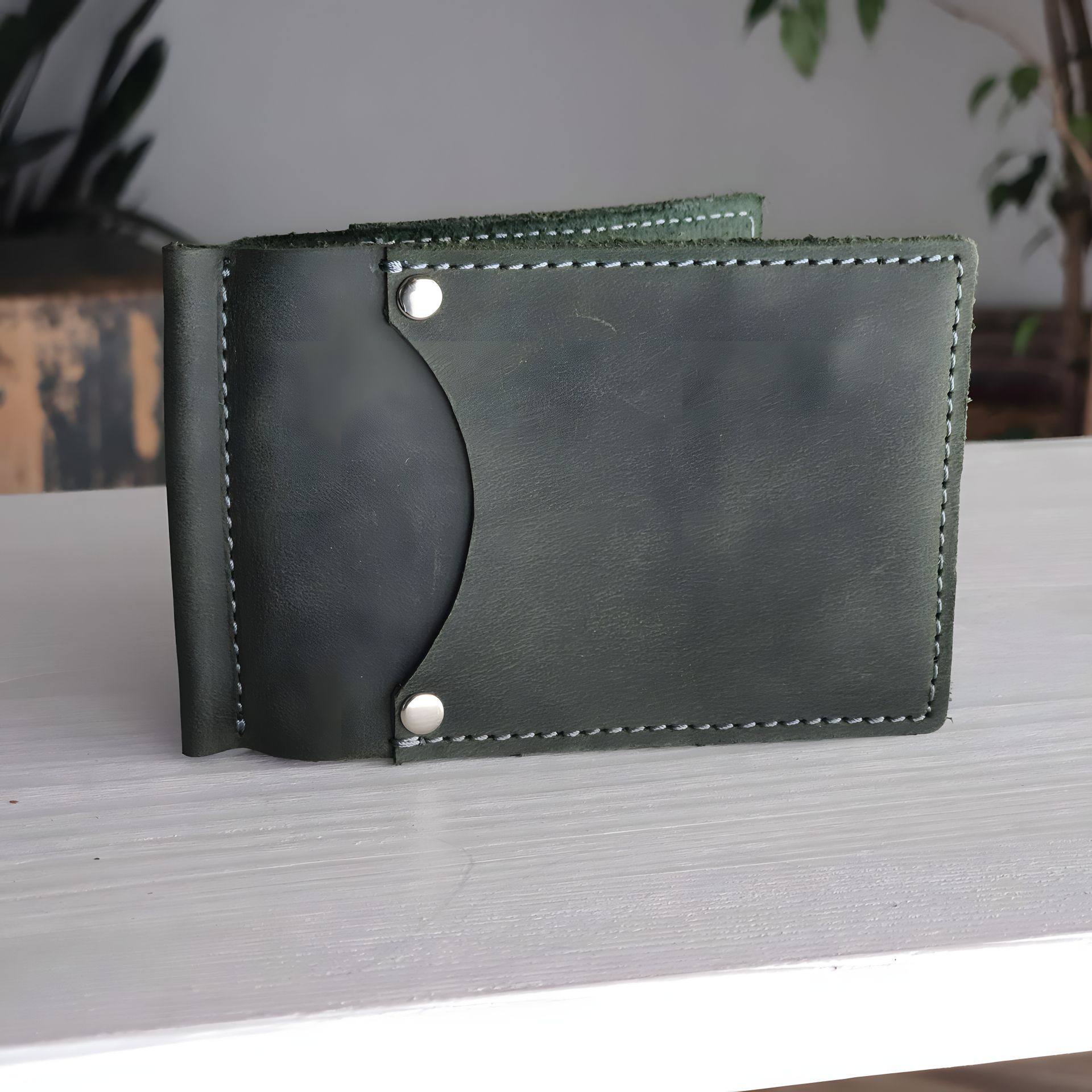 Маленький гаманець GS з притиском для грошей, шкіряний зелений Маленький гаманець GS з притиском для грошей, шкіряний зелений