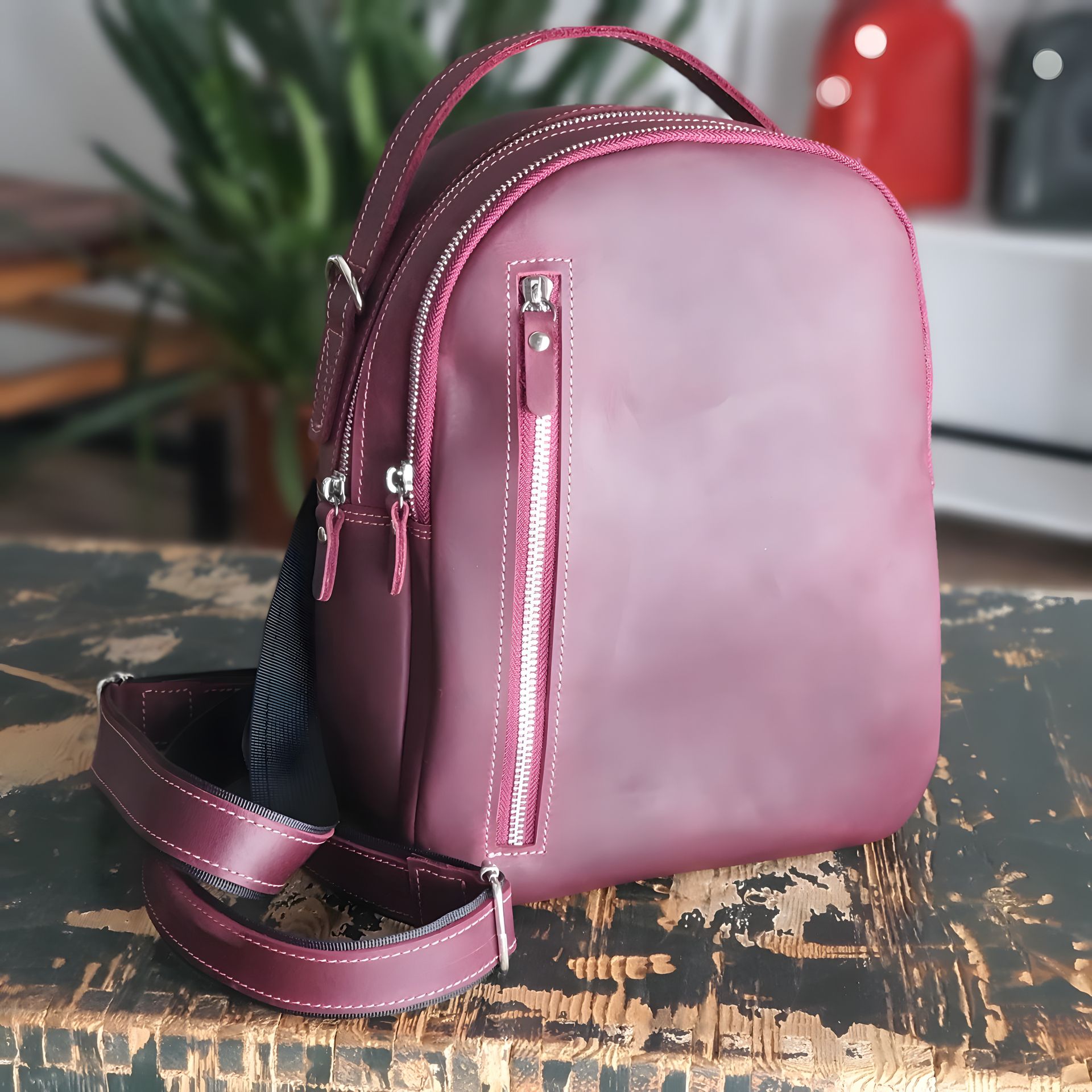 Женский кожаный рюкзак GS бордовый Женский кожаный рюкзак GS бордовый