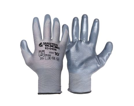 Перчатки трикотажные с нитриловым покрытием ладоней, 10'', 12 пар, серые MASTERTOOL 83-0408doz
