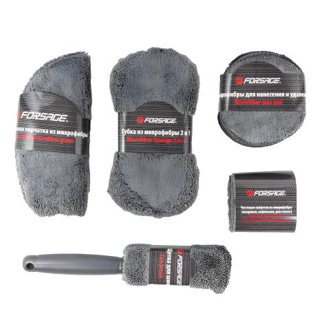 Набір для миття автомобіля з мікрофібри: губки, рукавичка, серветки, щітка, FORSAGE, 9 пр.
