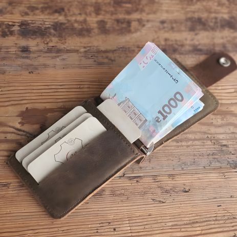 Оливковий затиск для грошей GS шкіряний