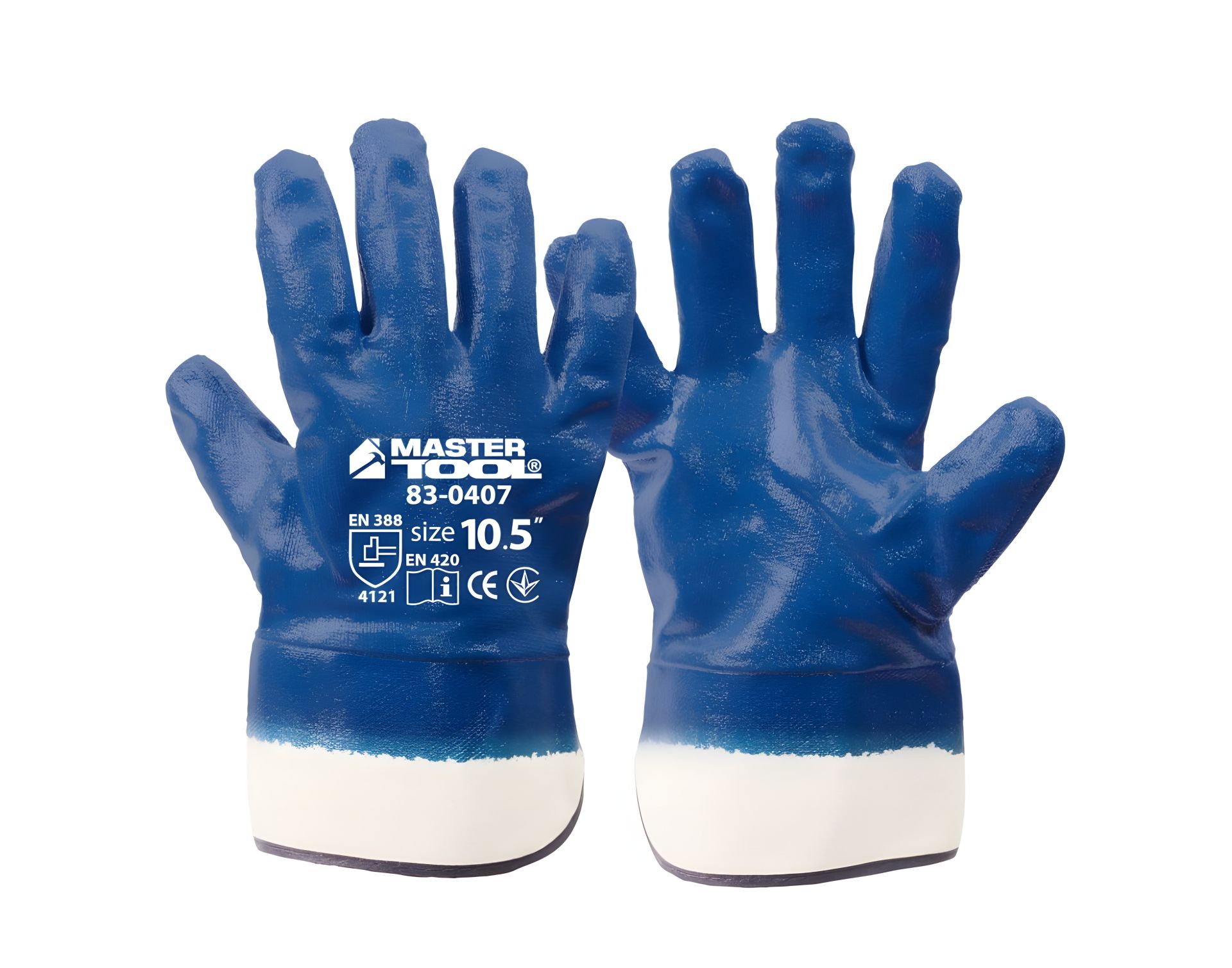 Маслобензостойкие перчатки с полным нитриловым покрытием и манжетом (10.5") подвесные синего цвета, MASTERTOOL 83-0407 Маслобензостойкие перчатки с полным нитриловым покрытием и манжетом (10.5") подвесные синего цвета, MASTERTOOL 83-0407
