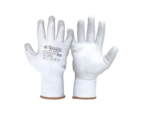 Перчатки порезостойкие армированное ПЭ волокно с полиуретановым покрытием ладони 10" подвес серые MASTERTOOL 83-0690 Перчатки порезостойкие армированное ПЭ волокно с полиуретановым покрытием ладони 10" подвес серые MASTERTOOL 83-0690