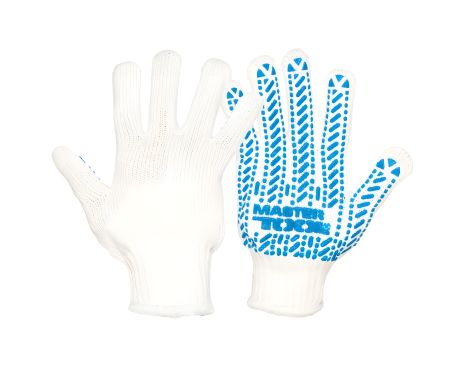 Трикотажні рукавички MASTER, ПВХ-візерунок 60% бавовна/40% поліестер 7 кл 3 нитки 90 гр біло-сині MASTERTOOL 83-0307