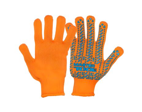 Перчатки трикотажные MASTER ПВХ-узор 60% хлопок/40% полиэстер 7 кл 3 нити 90 гр оранжево-синие MASTERTOOL 83-0317