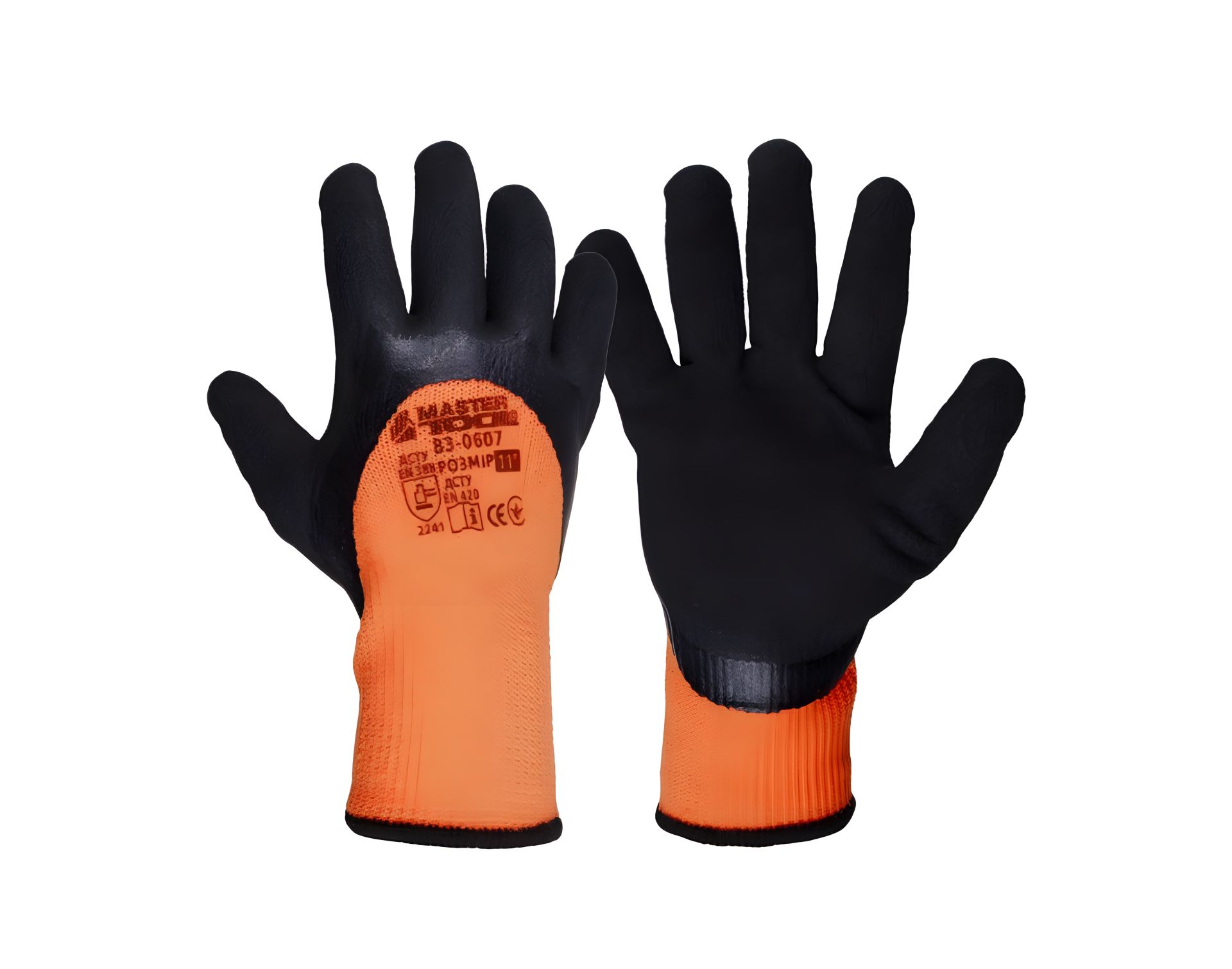 Утепленные акриловые перчатки с покрытием из вспененного латекса ¾ 11" оранжево-черные MASTERTOOL 83-0607 Утепленные акриловые перчатки с покрытием из вспененного латекса ¾ 11" оранжево-черные MASTERTOOL 83-0607