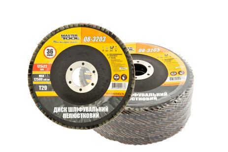 Диск шлифовальный лепестковый конусный T29 зерно 36 125×22 мм, комплект 5 шт MASTERTOOL 08-3203PC Диск шлифовальный лепестковый конусный T29 зерно 36 125×22 мм, комплект 5 шт MASTERTOOL 08-3203PC