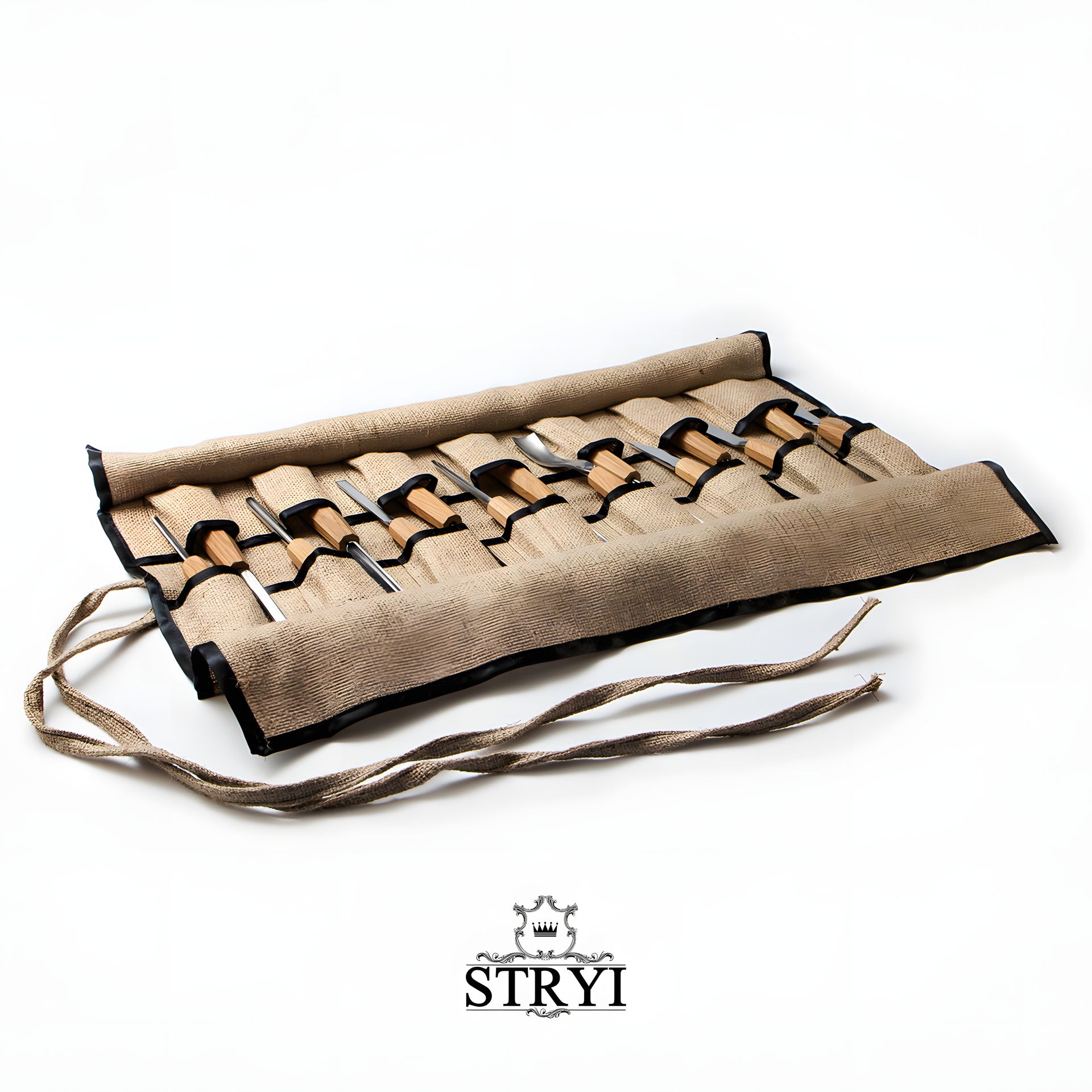 12-чехольный комплект для стамесок STRYI (30см), мешковина 12-чехольный комплект для стамесок STRYI (30см), мешковина