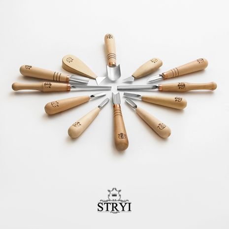 Набір стамесок для геометричного різьблення по дереву Адольф Юр'єв 12 шт