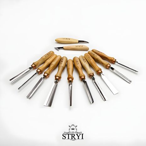 Стамески для художественной резьбы по дереву STRYI Profi набор 12 шт