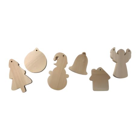 Набір заготовок іграшок STRYI №1: дзвіночок, сніговик, ялинка, будиночок, кулька, янгол (6 шт, липа) Набір заготовок іграшок STRYI №1: дзвіночок, сніговик, ялинка, будиночок, кулька, янгол (6 шт, липа)