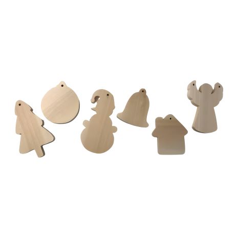 Набір заготовок іграшок STRYI №1: дзвіночок, сніговик, ялинка, будиночок, кулька, янгол (6 шт, липа)