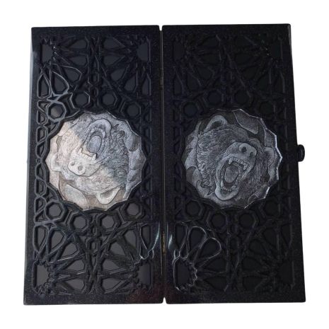 Нарды из черного камня Медведь 58×28×5см