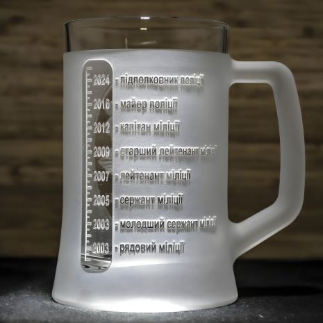 Подарочная пивная кружка с гравировкой на честь нового звания