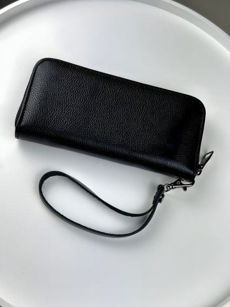 Чоловічий шкіряний гаманець-клатч з натуральної шкіри, чорний