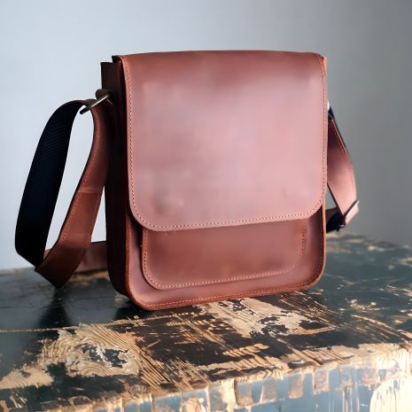 Коньячная кожаная сумка для мужчин GS 23*20*6 см