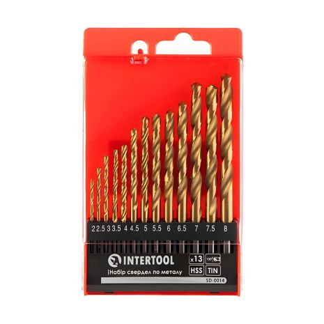 Набор сверл по металлу DIN338 HSS, 13 шт. (2-8 мм), покрытие Ti INTERTOOL SD-0014