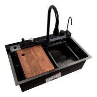 Кухонная черная мойка 75*45М с PVD покрытием Platinum Handmade "Водопад"