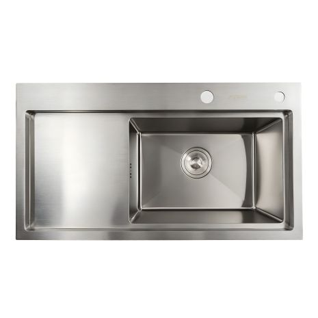Кухонна мийка з нержавійки 78*43 R Platinum Handmade (два отвори, круглий сифон 3,0/0,8)