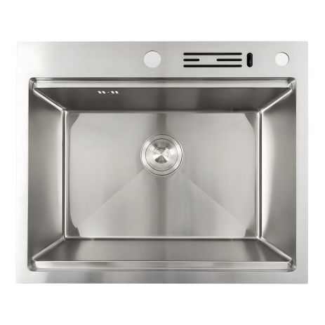 Кухонная нержавеющая мойка 60х50 Platinum Handmade с ножевой подставкой (сифон круглый, 3,0/0,8)