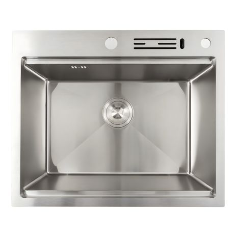 Кухонная нержавеющая мойка 60х50 Platinum Handmade с ножевой подставкой (сифон круглый, 3,0/0,8)