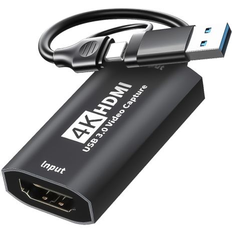 2в1 зовнішня карта відеозахоплення з Type-C та USB-A на HDMI інтерфейс Addap VCC-06, для запису, стримінгу та оцифрування відео, 4K